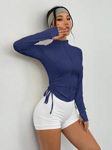 DAZY 女士修身收腰高领运动夹克 - 藏蓝色 - 查看 5