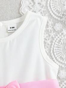 SHEIN 1 pieza Nuevo vestido mini de línea A sin mangas con cintura recogida, estampado floral acuarela, elegante y lindo, para niñas bebé, apropiado para salidas diarias, picnics, tardes de té, fiestas, cumpleaños, vacaciones, reuniones, viajes, sesiones de fotos, etc. - Blanco - Ver 8