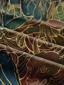 ROMWE Avant Quần ống rộng màu đen kiểu Trung Quốc mới, họa tiết huyền bí, thần hộ mệnh cổ điển, thư pháp, dành cho nữ. - màu đen - Xem 4