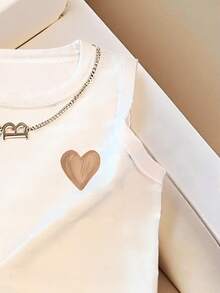 Resyla Women's White Round Neck Heart Design Casual Versatile Tank Top, Spring/Summer - White - View 3