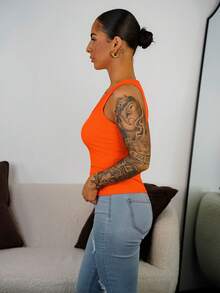 SAYEHFBABY Pure Sensual Sporty Knit Camisole Bodycon Top - Orange - View 4