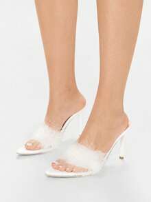 Glitzique Dép xỏ ngón lông thú cho nữ 2024 Dép cao gót xỏ ngón đa năng phong cách cổ điển mới cho ngày lễ tình nhân - trắng - Xem 7