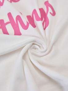 Loomlin French Girl Aesthetic: Minimalist Letter Graphic Tee & Pink Pinstripe Wide-Leg Pajama Set - Pink - View 7