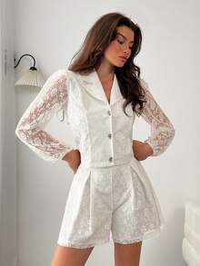 EURMUSE Women, Spring, Summer, Set, Shirt, Short, Boho - White - View 5