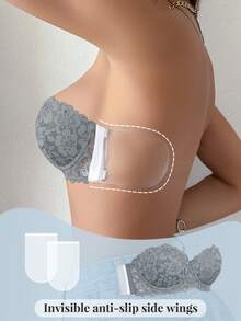 1pc Lace Backless Underwire Bra, Small Bust Enhancing Seamless Strapless Camisole Bra - Grey - View 6
