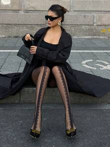 DAZY Women's Bow & Rhinestone Decor Sheer Sexy Pantyhose - Black - View 3