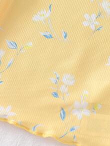 女婴睡衣套装 - 两件套蝴蝶印花睡衣套装，短袖圆领上衣搭配长裤，松紧腰带，轻薄柔软弹力，夏季睡衣家居服，节日礼物，2026必备，可爱粉嫩蜜桃色 - 黃色 - 查看 7