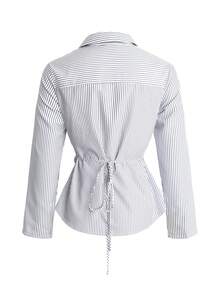 Franclia 大码女式法式休闲优雅条纹衬衫长裤两件套，女士工作服套装，藏蓝色套装，女士春季工作服，会议服，女士商务休闲套装，女士西装套装，商务女性办公室工作服，休闲商务女性套装，居家办公服，休闲商务女性套装，工作服，女士商务休闲套装 - 彩色 - 查看 3