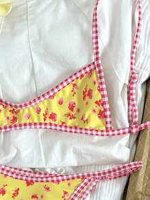 Swim Mod Women's Summer Beach Floral Print Halter Tie Sexy Bikini Swimwear Set - Multicolor - View 5