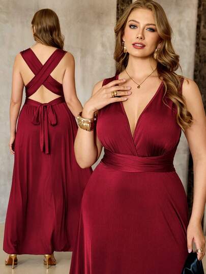 Roveilla Plus Size Shiny Knit Sleeveless Dress, Sexy Bandeau Wrap Around Dresses For Ladies Women's Dress Formal Wear Wrap Dress Wedding Guest Women Party Dress Women Dresses Elegant Classic Best Selling Dresses Where To Buy Evening Dresses Party Dresses For Women Elegant Online Bridesmaid Dress Stores
