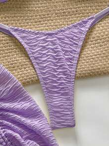 Swim Chiccia Conjunto de bikini sexy de 3 piezas con textura y diseño de estrella de mar sin tirantes - Púrpura malva - Ver 4