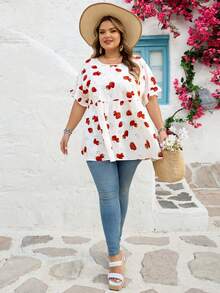 SHEIN CURVE+ Curve 加大码 US22 音乐节、海滨度假、波西米亚风 CURVE PLUS // 夏季波西米亚风撞色印花衬衫 - 白色 - 查看 7