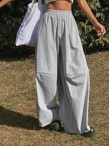 Livesso Women's Casual Commuting Fashion Street Loose Elastic Waist Wide Leg Pants - Grey - View 3