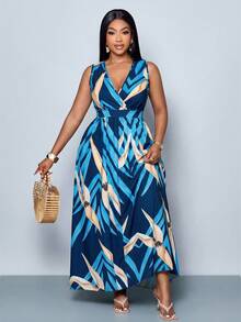 SOLERSUN Đầm maxi không tay, cạp chun họa tiết hoa dành cho nữ cỡ lớn, thích hợp cho kỳ nghỉ hè và mặc hàng ngày. - Màu xanh ngọc - Xem 5