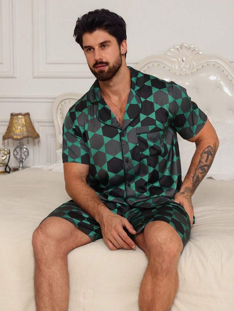 Men's Summer Short Sleeve Top And Shorts Floral Pajama Set