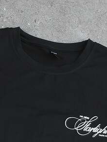 ROMWE MEN Street Life Men's Heart Print Short Sleeve T-Shirt, Suitable For Everyday Wear In Spring/Summer - Black - View 3