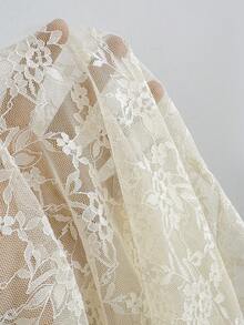 Elamini Elegant Sexy Delicate Sheer Lace Deep V-Neck 2 In 1 Fitted Bow Tie Decor Y2K Crop Top - Beige - View 3