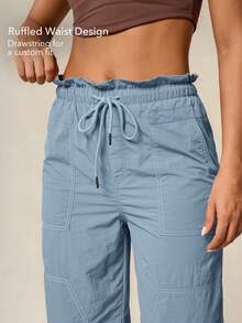 OutZeal Women Outdoor Pants Camping Hiking Water-Resistant Lightweight Drawstring Waist Wide Leg Bottoms - Blue - View 5