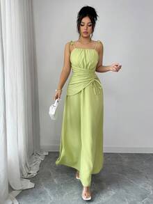 Elenzga Đầm nữ thanh lịch dây mảnh, chân váy chữ A xếp ly eo, kiểu dáng thường ngày, thời trang, thanh lịch và tinh tế. Phù hợp cho nhiều dịp, từ trang phục công sở trang trọng và đi làm hàng ngày, đến những bộ trang phục gợi cảm, phong cách Pháp lãng mạn, những buổi đi chơi thường ngày, kỳ nghỉ, sự kiện theo chủ đề retro Trung Đông, những buổi trà chiều ấm cúng, những bữa tiệc quyến rũ, cũng như năm mới, Lễ Tạ ơn và Giáng sinh, Ngày lễ tình nhân và các lễ kỷ niệm khác. - màu xanh lá - Xem 3
