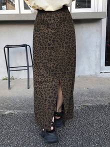 FRIFUL 女士直筒灯芯绒开衩裙 - 棕色 - 查看 5