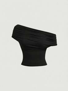 Teen Girl Black Summer Tube Top Strapless Off-Shoulder Fitted Cargo Holiday Top,Versatile Y2k Solid Color High Neck Elegant Top For Beach Vacation - Black - View 7