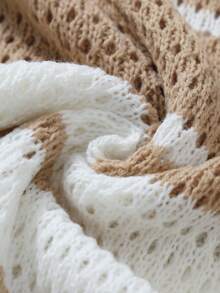 Manfinity LEGND 男士休闲撞色条纹镂空针织上衣，春夏款 - 卡其色 - 查看 8