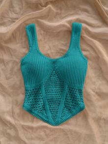 SHEIN WYWH Áo vest dệt kim kiểu dáng thanh lịch, thắt eo, thích hợp cho kỳ nghỉ. - Màu xanh lam - Xem 4