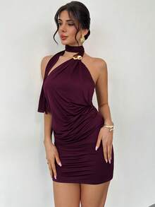 Firerie 女士优雅、精致、浪漫、端庄、简约通勤及日常穿着短裙，情人节约会之选 - 中紫紅色 - 查看 7