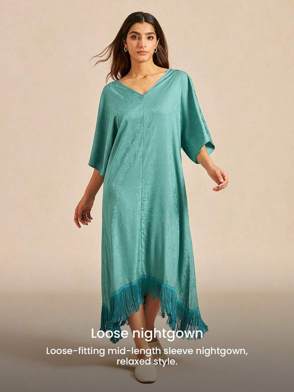 Breathable Half-Sleeve Sleep Dress With Fringe Hem