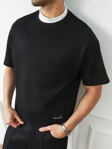 HUEFORM Men's Summer Solid Color Round Neck Short Sleeve Casual Loose T-Shirt , Oversized Boxy Drop Shoulder Tee , Streetwear, Short Loose Fit, Black Crew Neck T-Shirt, Spring Summer Fall Winter - Black - View 3