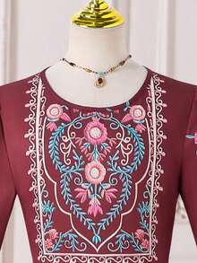 Gaun Abaya Jalabiya, Ringan & Serbaguna untuk Musim Semi/Panas, Cocok untuk Acara Santai dan Pertemuan Keluarga, Desain Sederhana - Burgundy - View 3