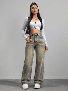 ICON Pantalones vaqueros para mujer de pierna ancha y ajuste holgado con bolsillos para uso diario - Lavado ligero 2 - Ver 8