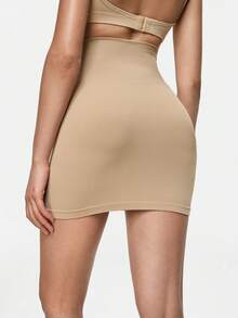 SHAPORA 无缝高腰塑身裙，带安全短裤，性感紧身包臀裙，提拉塑形腰部连衣裙 - 杏色 - 查看 3