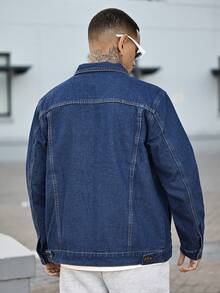 Devon Thys Men's New Front Button Long Sleeve Pocket Casual Simple Versatile Denim Jacket, For Fall - Dark Wash - View 2