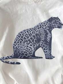 INAWLY Women's Casual Leopard Print Round Neck Short Sleeve T-Shirt, Summer - White - View 5