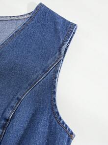 GlowEve Đầm denim nữ cổ chữ V không tay, cài cúc kim loại, thắt eo, thích hợp cho kỳ nghỉ hoặc đi làm. - Màu xanh lam - Xem 3