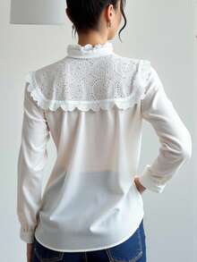 INAWLY 2026 Spring/Summer Fashion New Commuting Casual Patchwork Ruffle Trim Blouse For Women - White - View 2