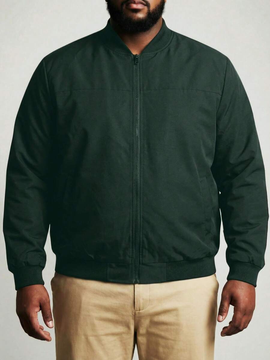 Manfinity Homme Jaket Kasual Ringan Warna Polos untuk Pria Ukuran Besar, Musim Panas - Dark Green - View 1