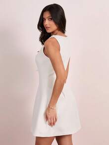 Enchnt Pearl Embellished Waist A-Line Elegant Evening Dress For Women - White - View 7