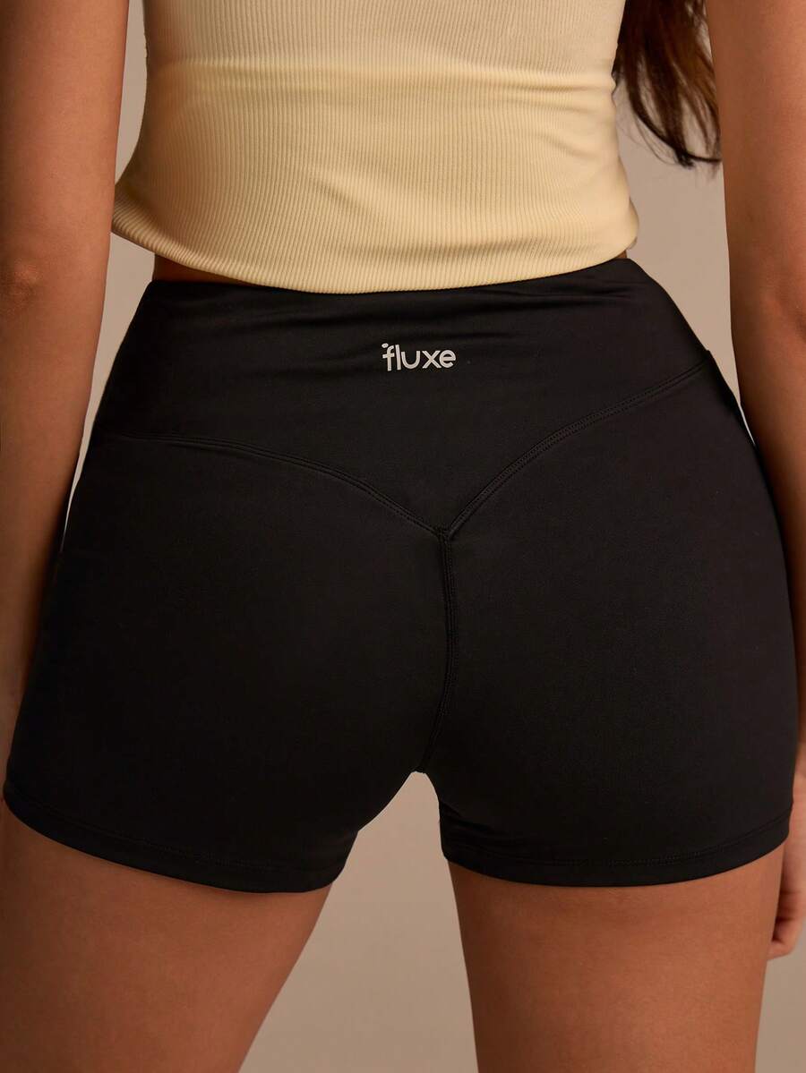 Fluxe Women's Letter Print Casual Fitness Yoga Shorts, Summer For Women, Spring Women, Spring Breaks, Spring , Party, Beach For Women, Graduation , Casual For Women, Women's Sportswear, Going Outs, Holidays, Women's Sports Shorts, Black Shorts - Black - View 1