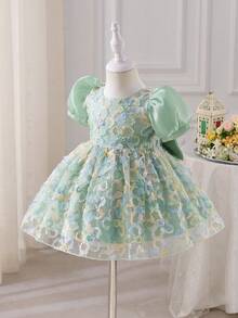 SHEIN Glamorique Kids 女婴花童伴娘礼服，婚礼，花童，优雅，3D玫瑰，生日派对，派对表演，适合正式场合 - 綠色 - 查看 7