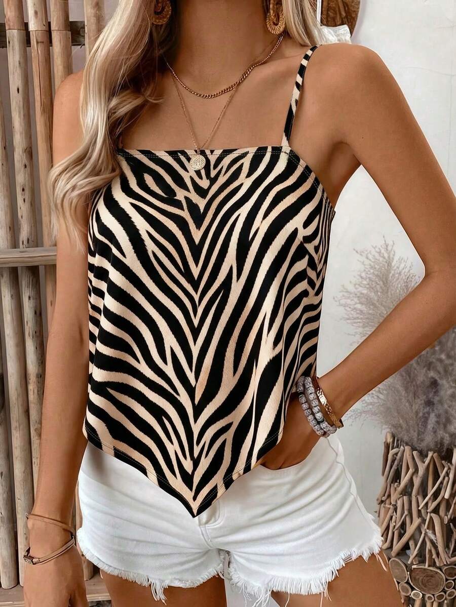 EMERY ROSE 斑马纹数码印花极简吊带背心，送给朋友的礼物 - 彩色 - 查看 1