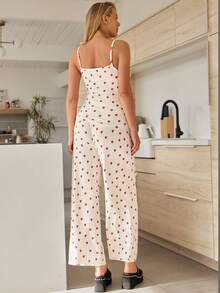 SHEIN 孕妇爱心印花吊带背心和可调节腰围阔腿裤休闲两件套 - 白色 - 查看 3