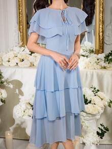Modelyn Vestido elegante y romántico con cuello de volantes para mujeres - Celeste - Ver 3