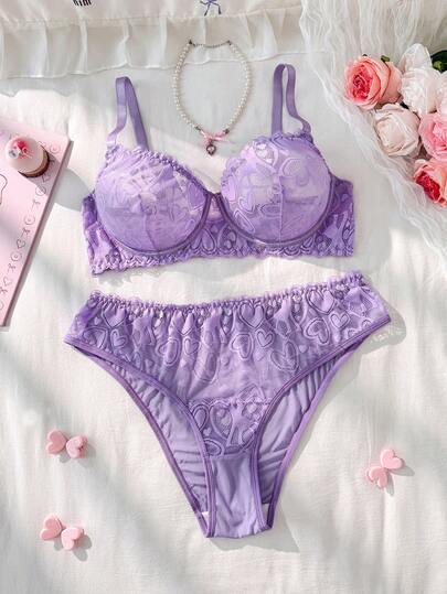 PetitDoll Plus Size Klassisk Sexig & Söt Spetsdetaljer Bralette + Trosa 2-delars Set