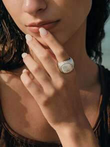 Opalesca 女士开口戒指，珍珠/水晶，18K镀金，适合夏季/海滩/舞会/派对/假日/度假、订婚/结婚/承诺等场合，送给妈妈/女士/女孩/母亲 - 銀色 - 查看 5