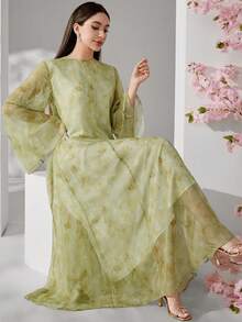 Elegant Romantic Floral Print Long Dress For Women, Everyday Wear - Multicolor - View 3