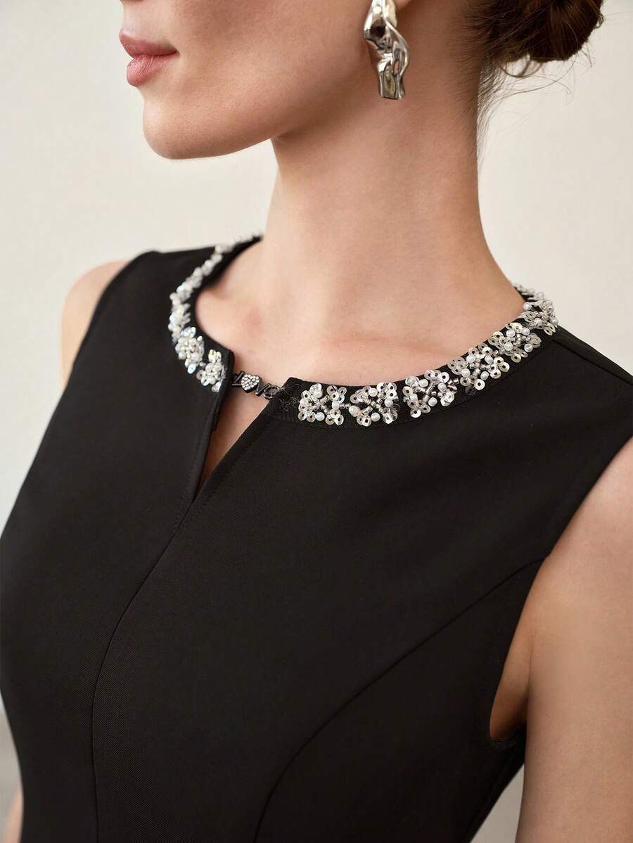 MOTF PREMIUM Abito con taglio e paillettes a contrasto - nero - Visualizzare 2