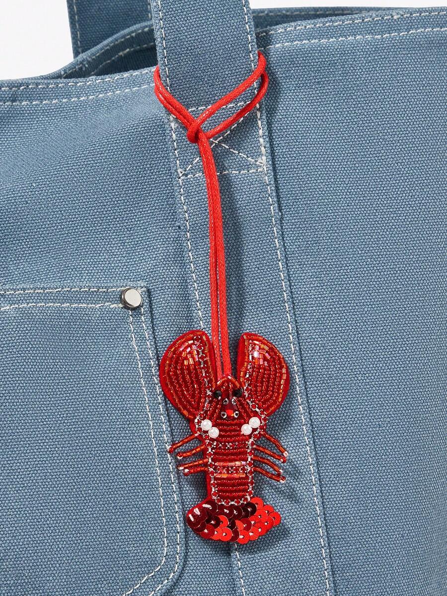 Viva Strut 1件夏日海岛风手工串珠龙虾包吊坠，镶嵌新鲜钻石，小众假日配饰，适合海滩、度假、假日、夏季、海边、沙滩派对 - 紅色 - 查看 1