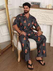 DAZY Men's Short Sleeve Top And Long Pants Floral Pajama Set, Spring/Summer - Multicolor - View 6